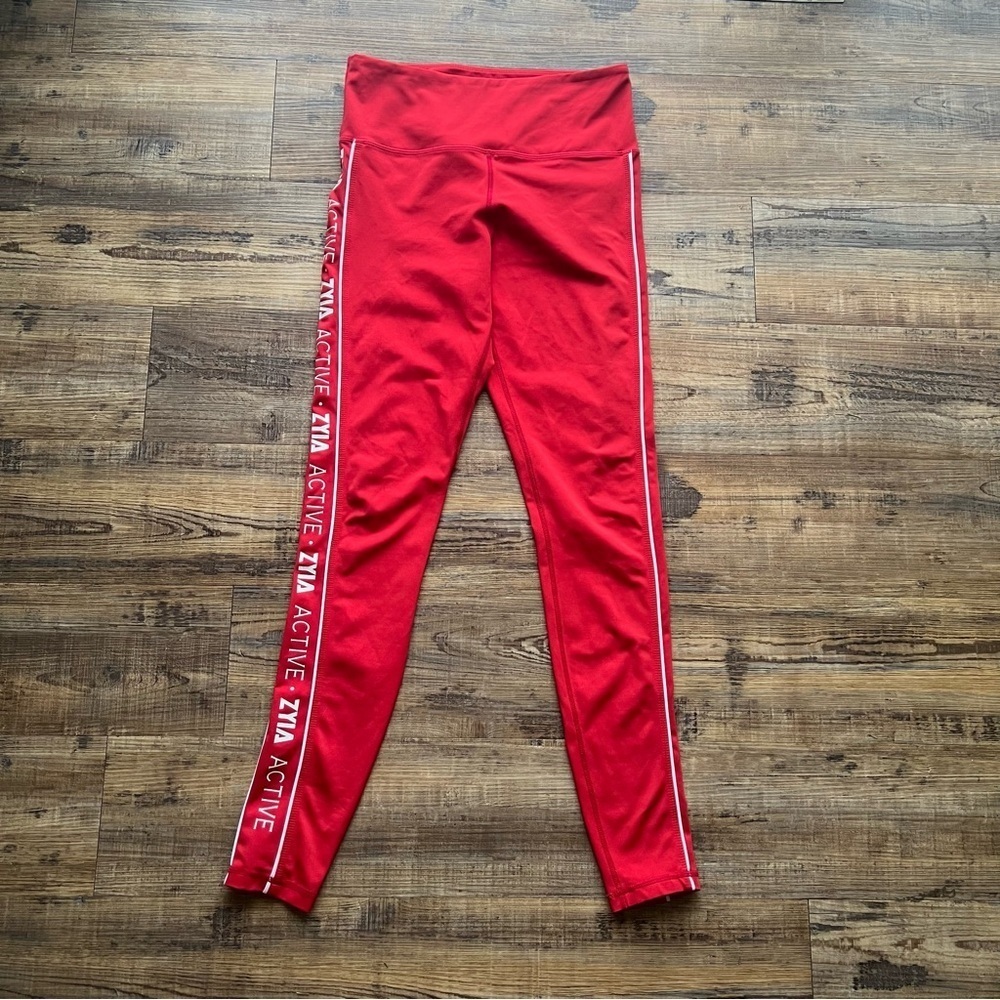 Zyia Active Women's Red High Rise Light & Tight Elastic Leggings Stretch Sz 6-8